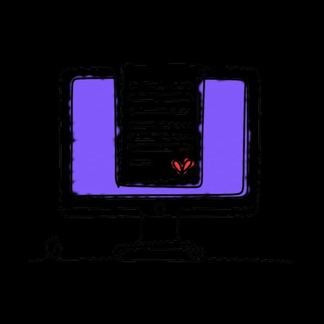 Illustration of a computer displaying a form with a heart